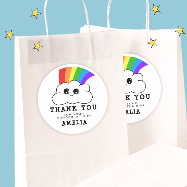 Sticker Rond Kawaii Cloud Arc-en-ciel Merci d'anniversaire (Créateur téléchargé)