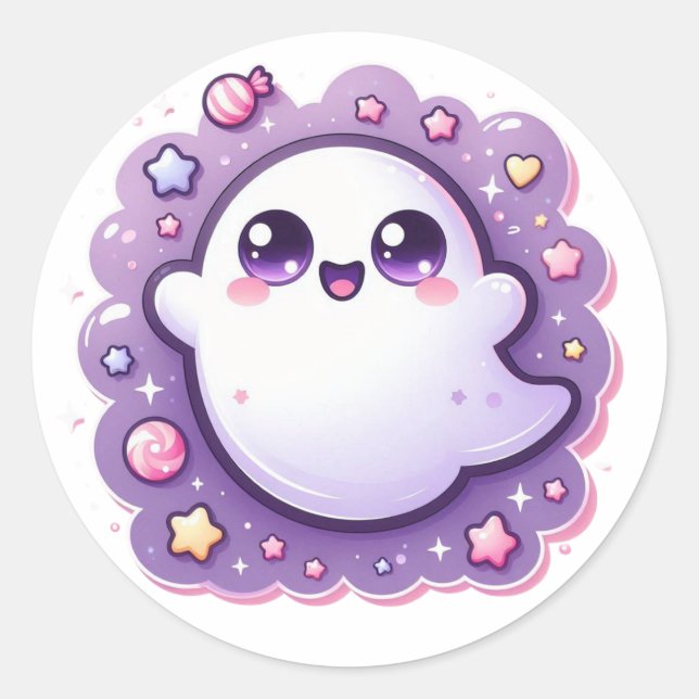 Sticker Rond Kawaii Craft d'autocollants fantôme Pastel Hallowe (Devant)