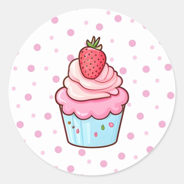 Sticker Rond Kawaii cuisine japonaise caricature rose cupcake (Devant)