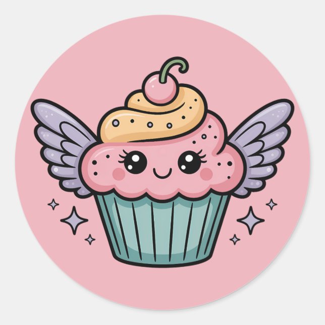 Sticker Rond Kawaii Cupcake (Devant)