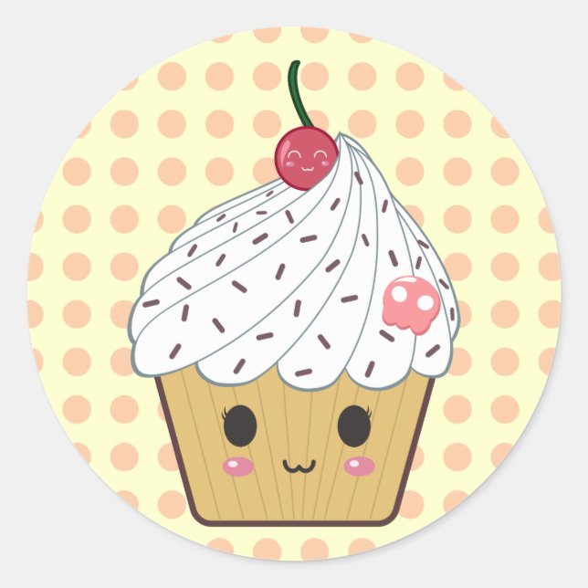 Sticker Rond Kawaii Cupcake en Pois (Devant)