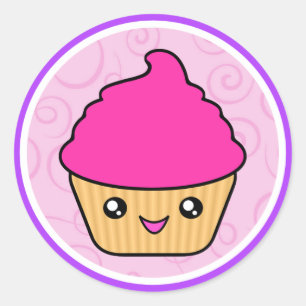 Sticker Rond Kawaii Cuppy Cake Pink Cupcake