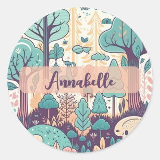 Sticker Rond Kawaii Cute Forêt Magique Personnalisée