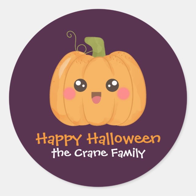 Sticker Rond Kawaii Cute Personnalisé Halloween Cadeau Balise F (Devant)