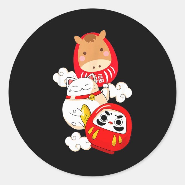 Sticker Rond Kawaii Daruma Japanese New Year 2026 Year Of The H (Devant)