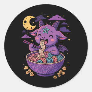 Sticker Rond Kawaii Demon Ramen nouilles chèvre Pentagram Paste