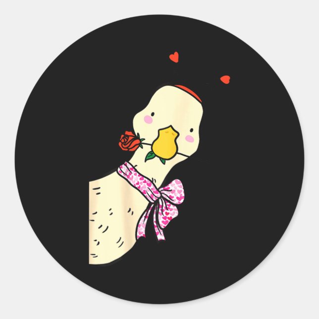 Sticker Rond Kawaii Duck Rose Heart Bow Valentine Day Cute Anim (Devant)