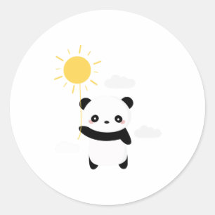 Sticker Rond Kawaii et soleil de panda mignon