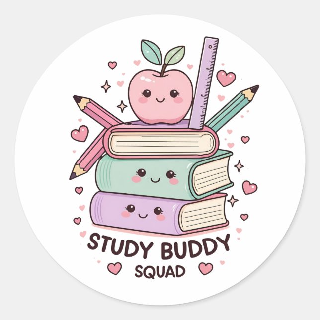 Sticker Rond Kawaii Etude Buddy Squad Fournitures scolaires (Devant)