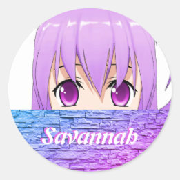 Sticker Rond Kawaii fille anime mignonne nom rose doux