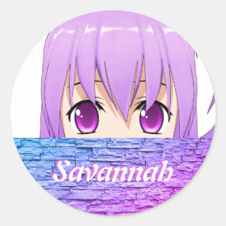 Sticker Rond Kawaii fille anime mignonne nom rose doux