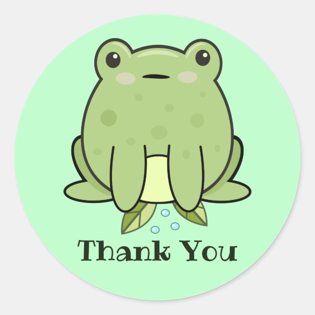 Sticker Rond Kawaii Grenouille Vert Pastel Merci (Devant)