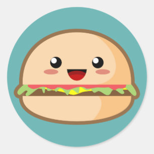 Sticker Rond Kawaii Hamburger