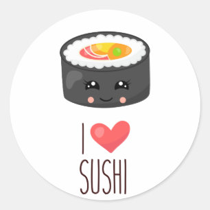 Sticker Rond Kawaii I Love Sushi
