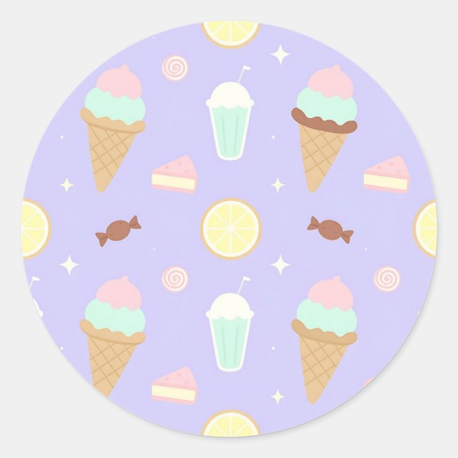 Sticker Rond Kawaii Ice Cream Sweets Pattern (Devant)