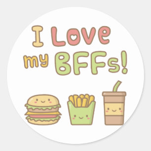 Sticker Rond Kawaii J'adore Mes Meilleures Amies Doodle de Fast