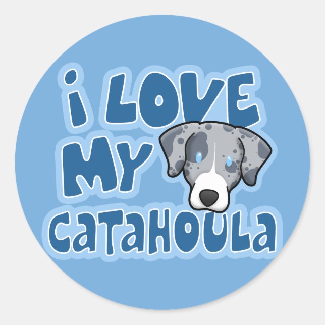 Sticker Rond Kawaii J'Aime Ma Catahoula (Devant)