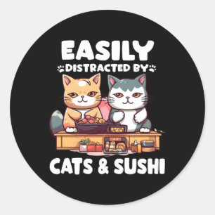 Sticker Rond Kawaii Japon Neko Sushi Bowl Katzen Ra Otaku