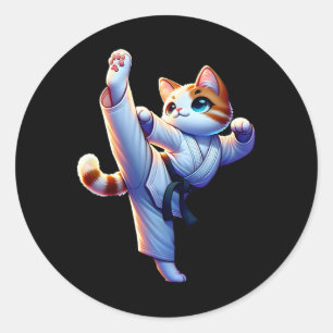 Sticker Rond Kawaii Karate Kitty En Action