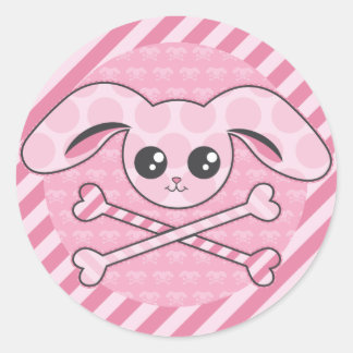 Sticker Rond Kawaii Lapin Rose Crâne