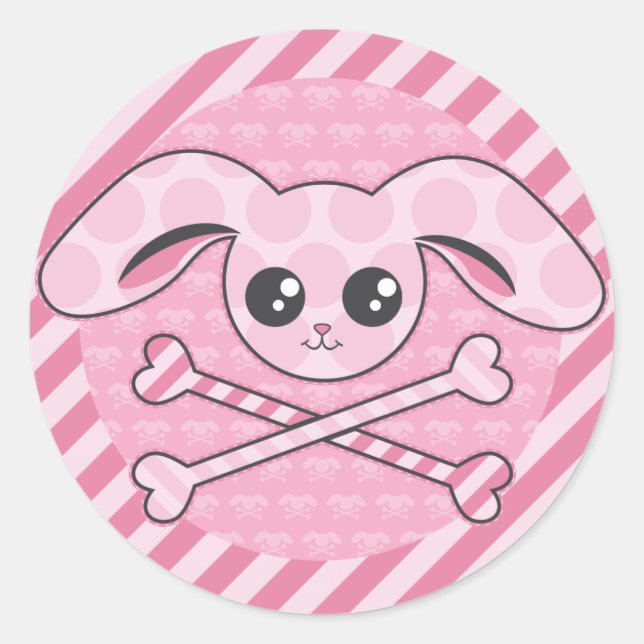 Sticker Rond Kawaii Lapin Rose Crâne (Devant)