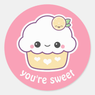 Sticker Rond Kawaii Lemon Cupcake