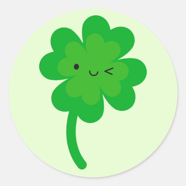 Sticker Rond Kawaii Lucky Four Leaf Clover (Devant)