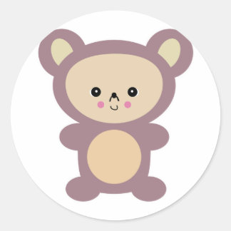 Sticker Rond kawaii mauve teddy bear