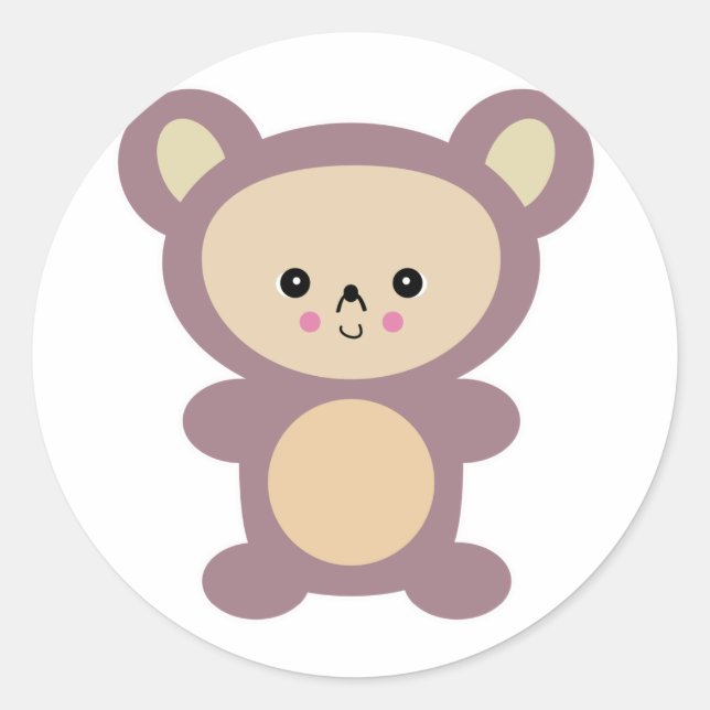 Sticker Rond kawaii mauve teddy bear (Devant)