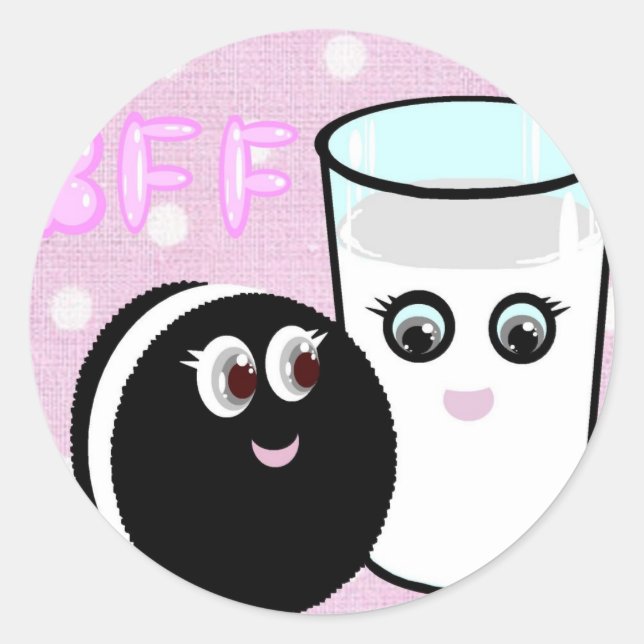 Sticker Rond Kawaii meilleurs amis pour toujours lait et biscui (Devant)