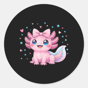 Sticker Rond Kawaii Mignon Axolotl Coquette Nœud Femmes Filles