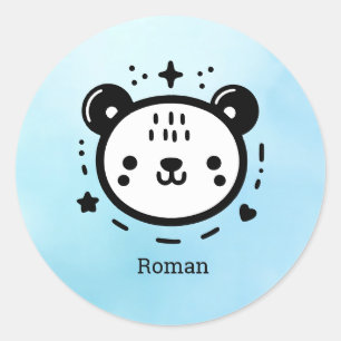 Sticker Rond Kawaii mignon visage ours - Kawaii minimaliste lig