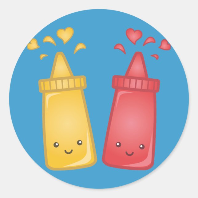 Sticker Rond Kawaii Mustard et Ketchup Love (Devant)