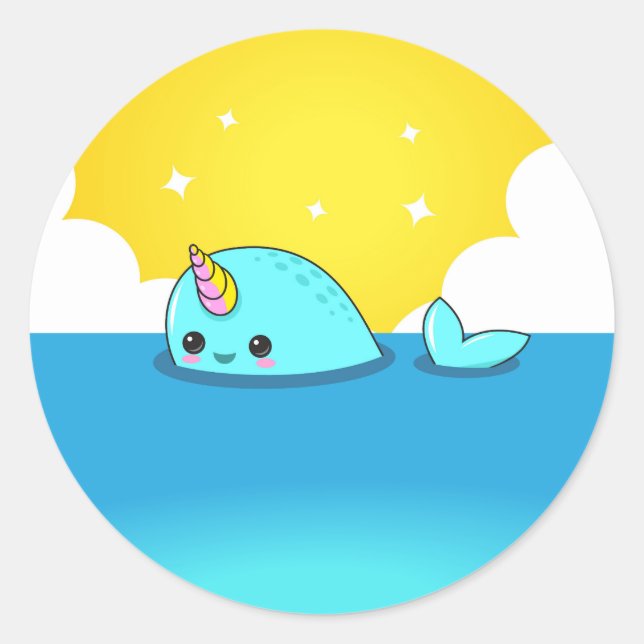 Sticker Rond Kawaii Narwhal (Devant)