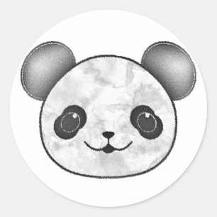 Sticker Rond Kawaii Panda Dessin En Noir Et Blanc