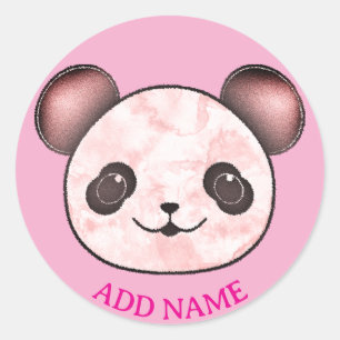 Sticker Rond Kawaii Panda Dessin En Rose