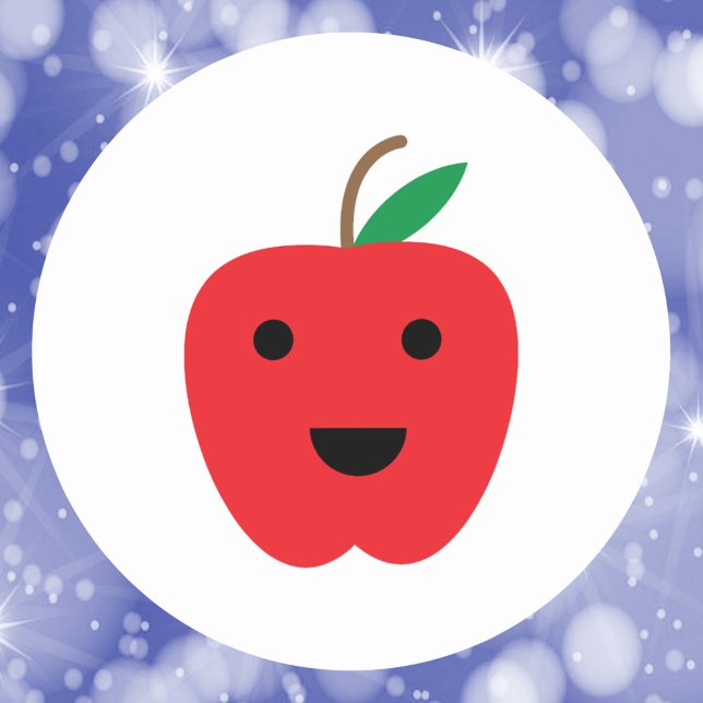 Sticker Rond Kawaii Pomme Rouge Cute (A sticker with a cute red kawaii apple)
