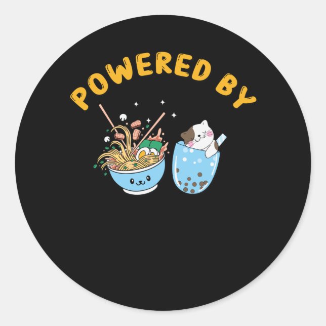 Sticker Rond Kawaii Ramen & Cat Design | Ramen et chat propulsé (Devant)