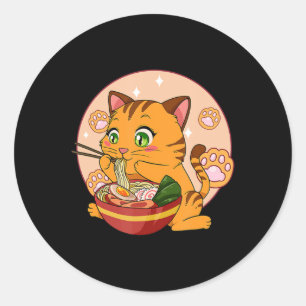 Sticker Rond Kawaii Ramen Chat Japonais Neko Noodle Anime Cadea