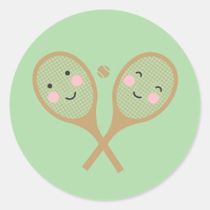 Sticker Rond Kawaii Raquettes De Tennis Joyeux Visage Mignonne 