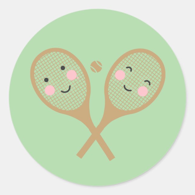 Sticker Rond Kawaii Raquettes De Tennis Joyeux Visage Mignonne  (Devant)
