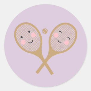 Sticker Rond Kawaii Raquettes De Tennis Joyeux Visage mignonne