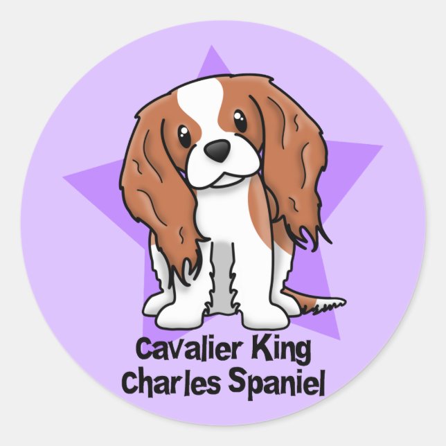 Sticker Rond Kawaii Star Blenheim Cavalier King Charles Spaniel (Devant)