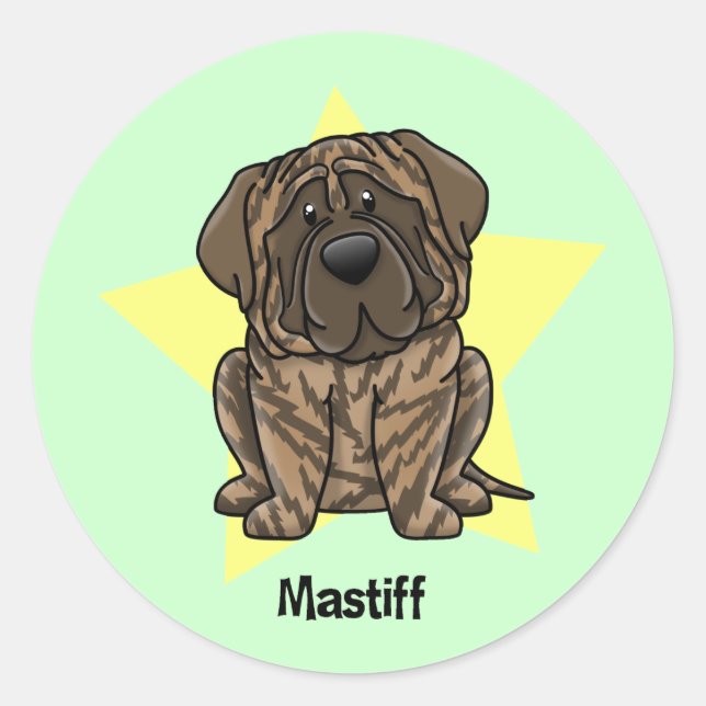 Sticker Rond Kawaii Star Brindle Mastiff (Devant)