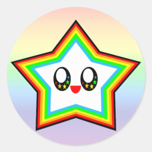STICKER ROND KAWAII STAR RAINBOW HAPPY FACE LUCKY