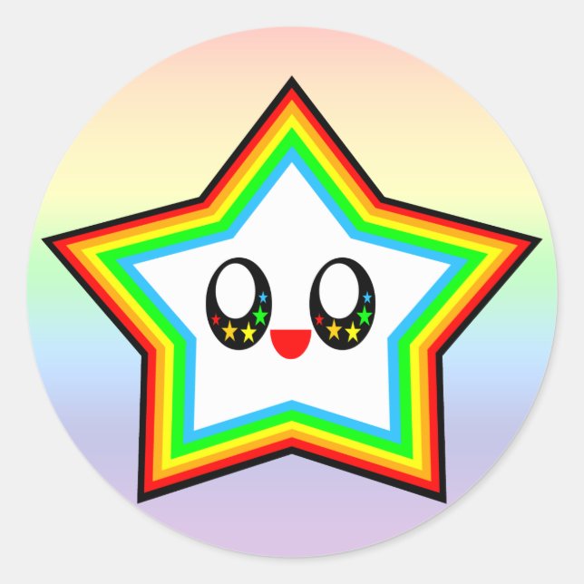 STICKER ROND KAWAII STAR RAINBOW HAPPY FACE LUCKY (Devant)