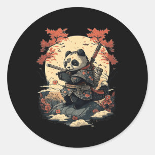 Sticker Rond Kawaii Style japonais Samurai Anime Panda