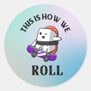 Sticker Rond Kawaii Sushi skateboard