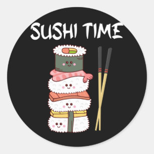 Sticker Rond Kawaii Sushi Time Anime Cuisine Japonaise