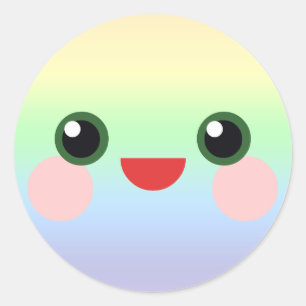 Sticker Rond Kawaii Sweet Eyes Adorable Rainbow Face Ami